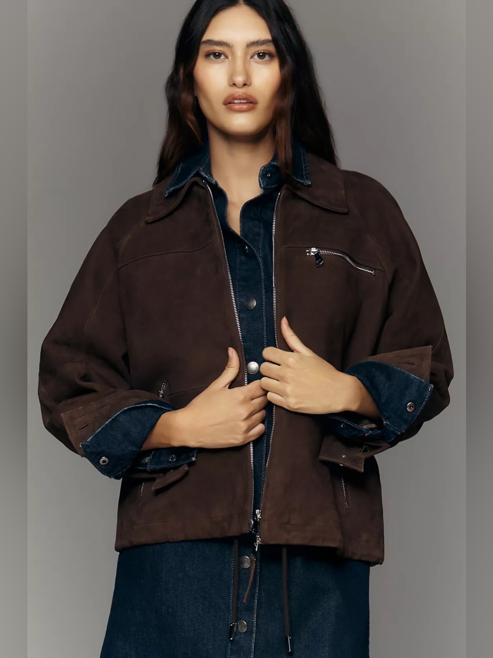 NWT Anthropologie ALIGNE Alex Suede Bomber Jacket Chocolate Brown
